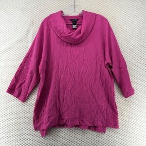 Ali‎ Miles Women's Pink Cowl Neck 3/4 Sleeve Textured Tunic Top Size L